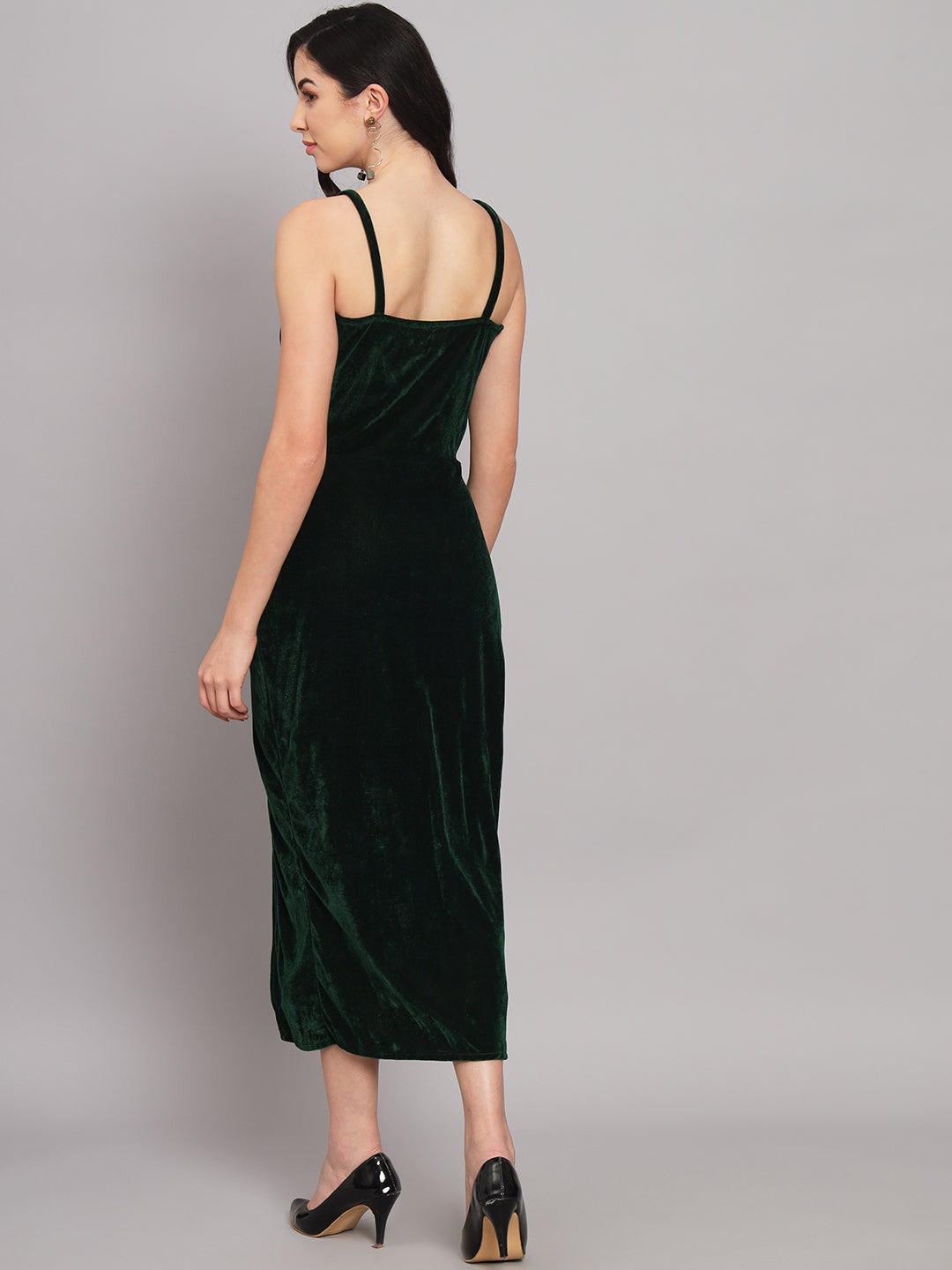 Maxi Sleeveless Velvet Square Neck Bodycon Dress Green