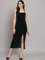 Maxi Sleeveless Velvet Square Neck Bodycon Dress Green