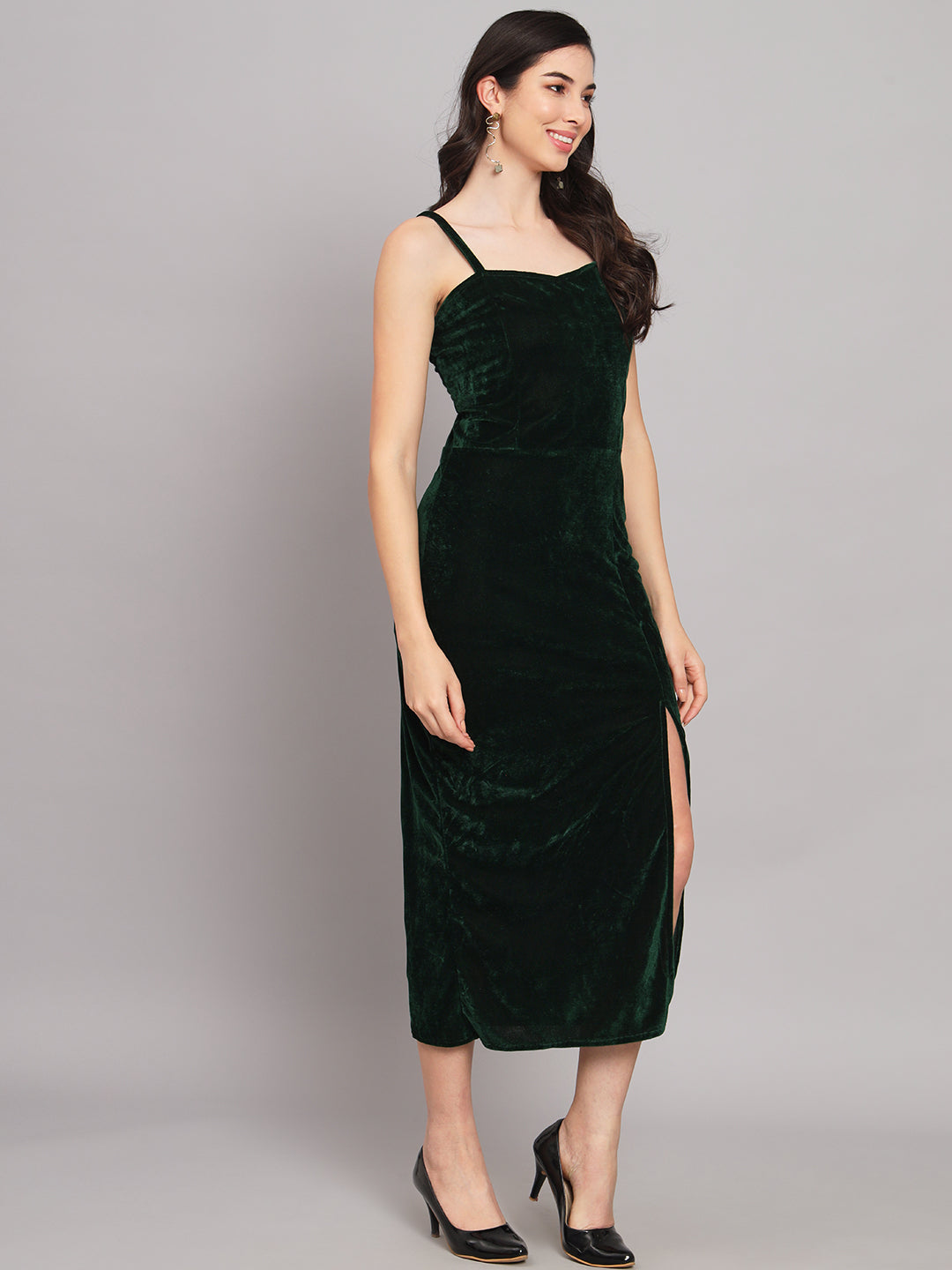 Maxi Sleeveless Velvet Square Neck Bodycon Dress Green