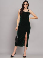 Maxi Sleeveless Velvet Square Neck Bodycon Dress Green