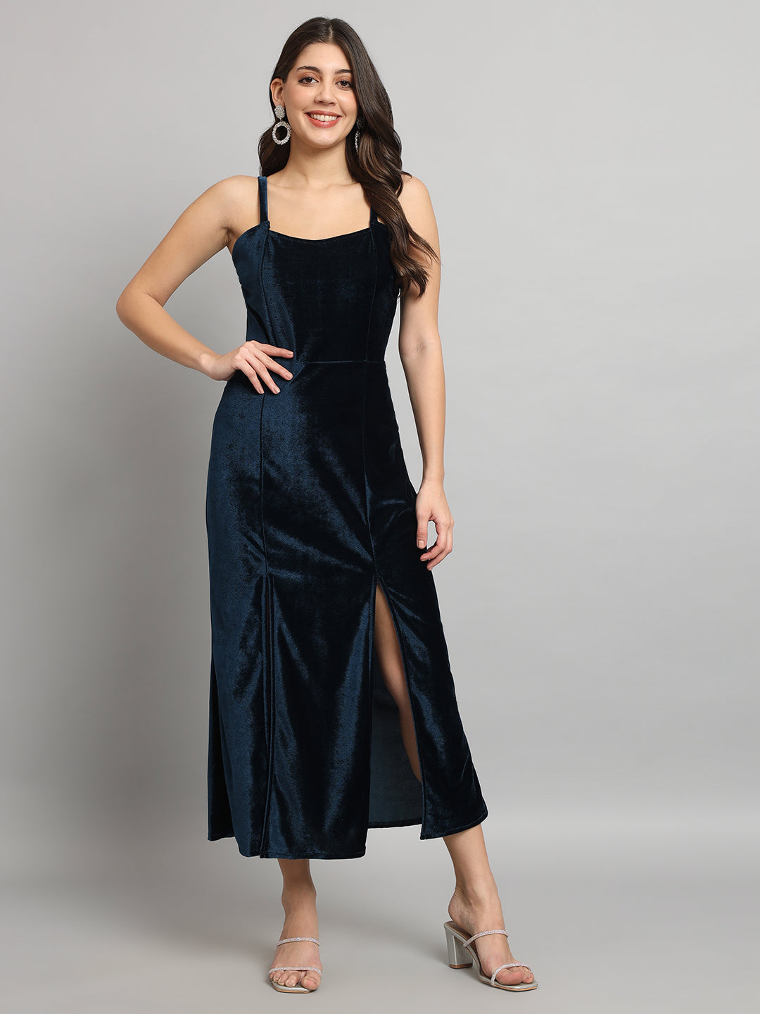 Slit Cuts Bodycon Sleeveless Party Dress Navy Blue