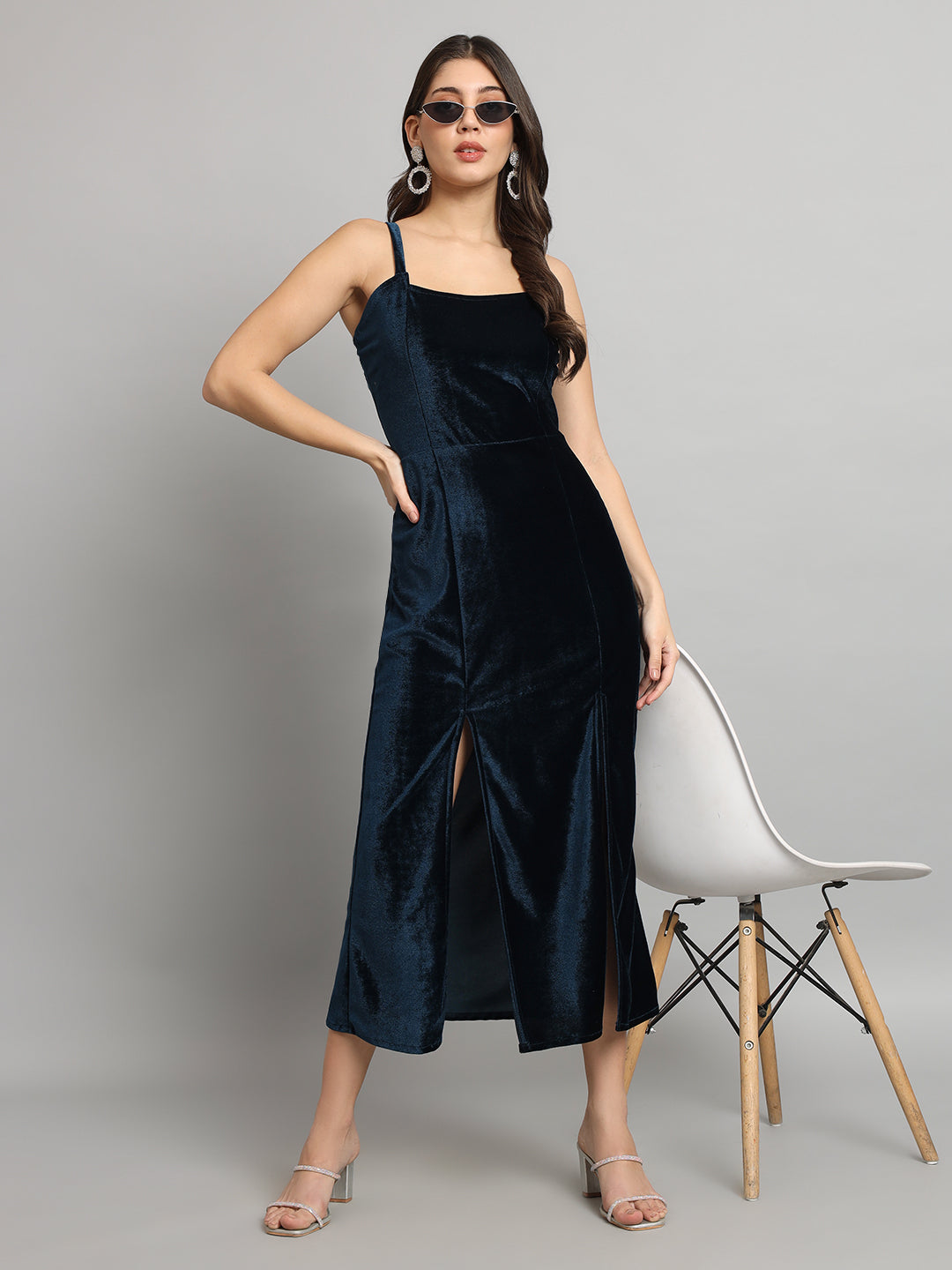 Slit Cuts Bodycon Sleeveless Party Dress Navy Blue