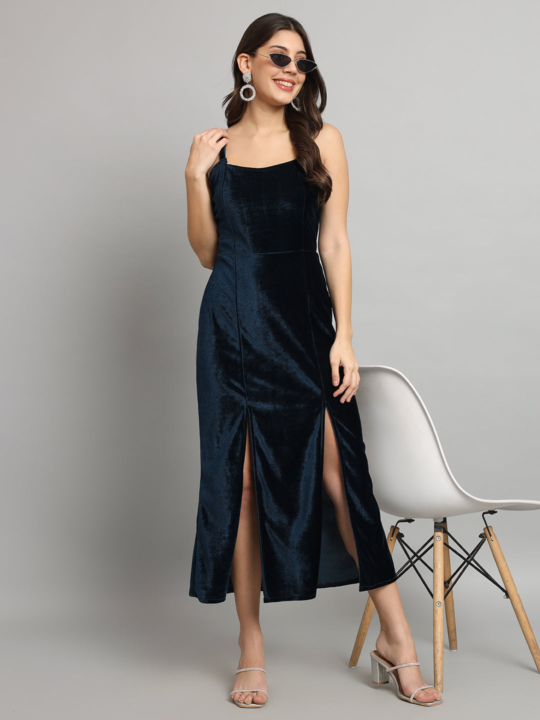 Slit Cuts Bodycon Sleeveless Party Dress Navy Blue