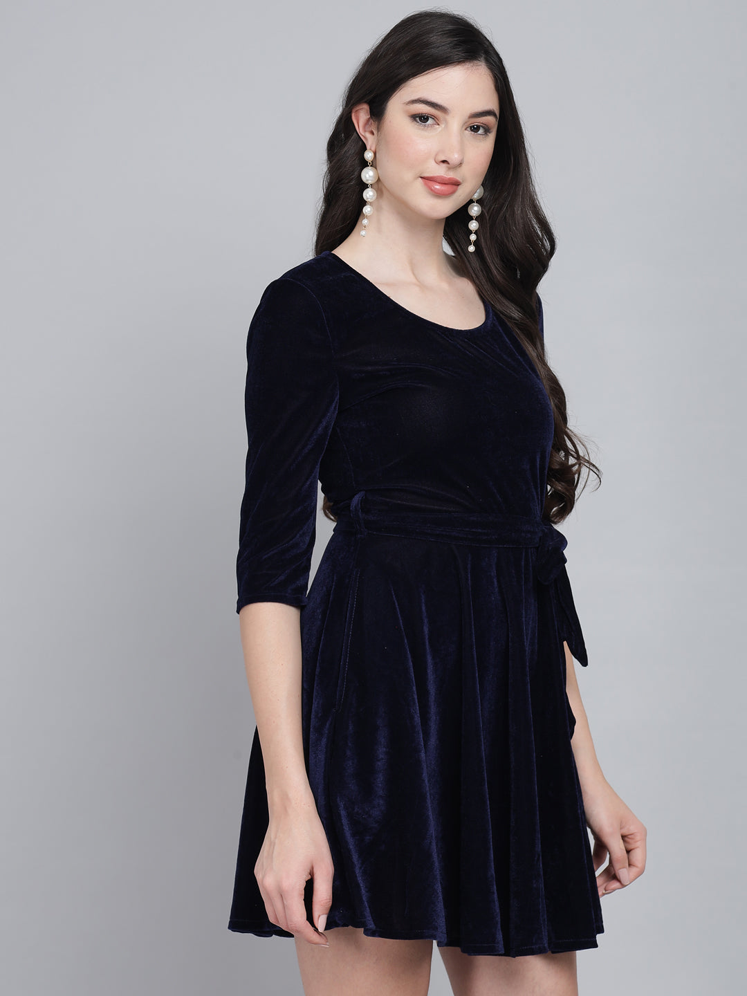 A-Line Quarter Sleeves Party Dress with Waistband