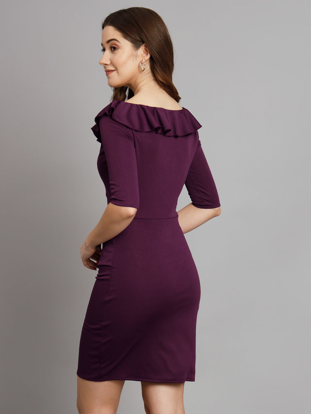 Wine Sheath Lycra Dress for Women