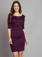 Wine Sheath Lycra Dress for Women