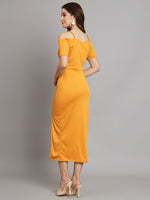 Yellow Lycra Cold Shoulder Maxi Dress