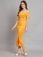 Yellow Lycra Cold Shoulder Maxi Dress