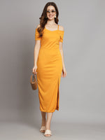 Yellow Lycra Cold Shoulder Maxi Dress