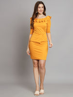 Yellow Sheath Lycra Dress for Women