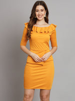 Yellow Sheath Lycra Dress for Women