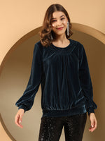 Round Neck Full Sleeves Velvet Top