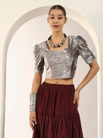 Crushed Velvet Puff-Sleeves Blouse for Women
