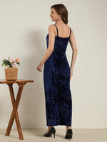 Jewel Blue Crushed Velvet Wide-Leg Jumpsuit