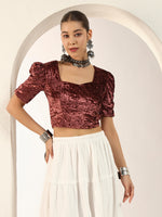 Crushed Velvet Puff-Sleeves Blouse for Women