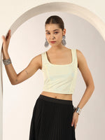 Pearl Touch Lycra Shimmery Readymade Sleeveless Blouse for Women