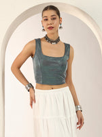 Pearl Touch Lycra Shimmery Readymade Sleeveless Blouse for Women