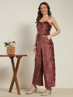 Rosewood Crushed Velvet Wide-Leg Jumpsuit