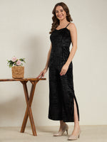 Raven Black Crushed Velvet Wide-Leg Jumpsuit