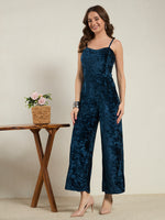 Royal Navy Crushed Velvet Wide-Leg Jumpsuit