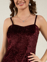 Burgundy Crushed Velvet Wide-Leg Jumpsuit