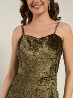 Luxe Olive Crushed Velvet Wide-Leg Jumpsuit