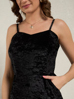 Raven Black Crushed Velvet Wide-Leg Jumpsuit