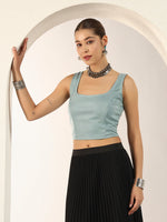 Pearl Touch Lycra Shimmery Readymade Sleeveless Blouse for Women