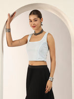 Pearl Touch Lycra Shimmery Readymade Sleeveless Blouse for Women