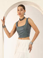 Pearl Touch Lycra Shimmery Readymade Sleeveless Blouse for Women