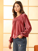 Round Neck Full Sleeves Velvet Top