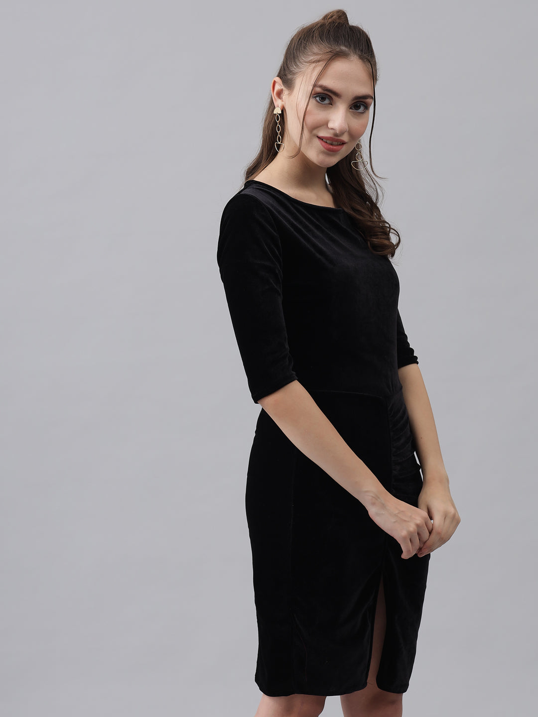 Half Sleeves Bodycon Party Dress Black