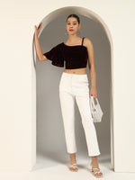 Velvet One-Shoulder Crop Blouse for Women | Asymmetrical Draped Sleeve Partywear Choli Top