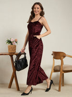 Burgundy Crushed Velvet Wide-Leg Jumpsuit