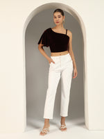 Velvet One-Shoulder Crop Blouse for Women | Asymmetrical Draped Sleeve Partywear Choli Top