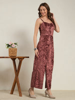 Rosewood Crushed Velvet Wide-Leg Jumpsuit