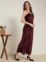 Burgundy Crushed Velvet Wide-Leg Jumpsuit
