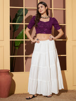 Purple Crushed Velvet Floral Shimmer Crop Blouse for Women