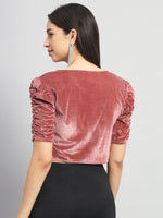 Puff Sleeves Velvet Blouse Tops Maroon