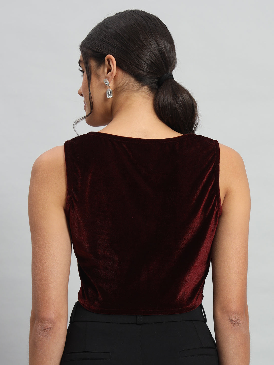 Velvet Sleeveless Readymade Party Blouse Maroon