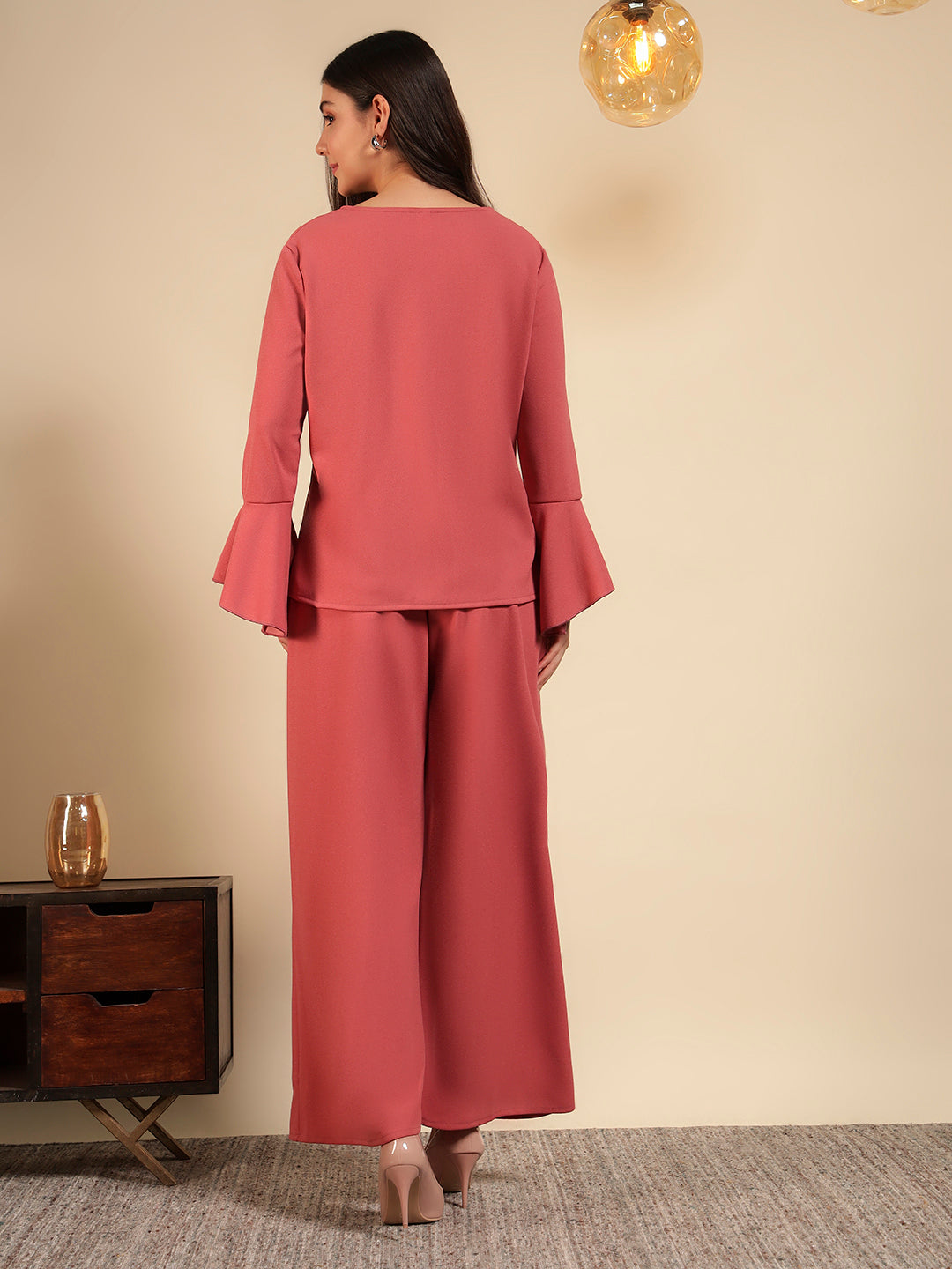 Flared Sleeve Top & Wide-Leg Pants Co-ord Set