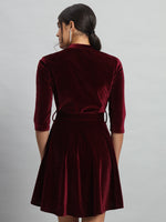 A-Line Quarter Sleeves V-Neck Party Dress Sporty Maroon