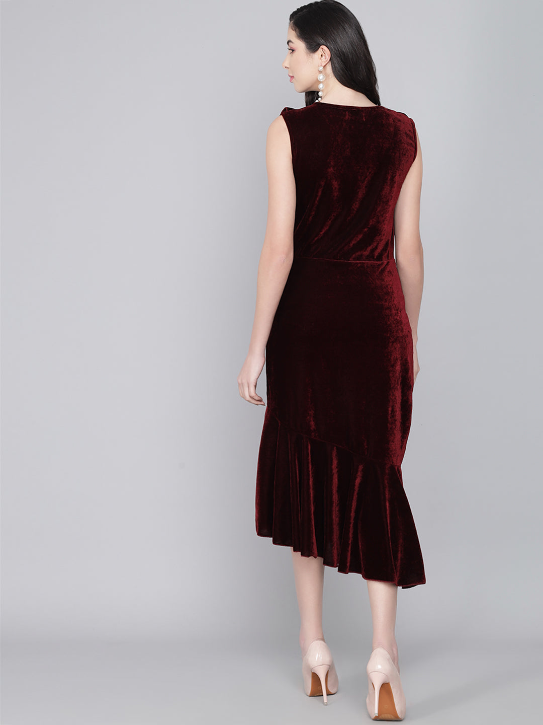 A-Line Ruffle Bottom Sleeveless Party Dress Maroon