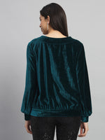 Round Neck Puff Sleeves Blouson Top Rama Green