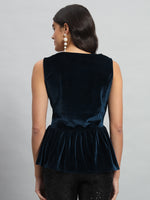 Waistline Ruffle Sleeveless Party Top Peacock Blue