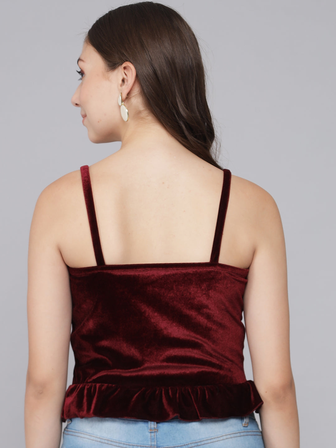 Hemline Ruffles Sleeveless Party Crop Top Maroon