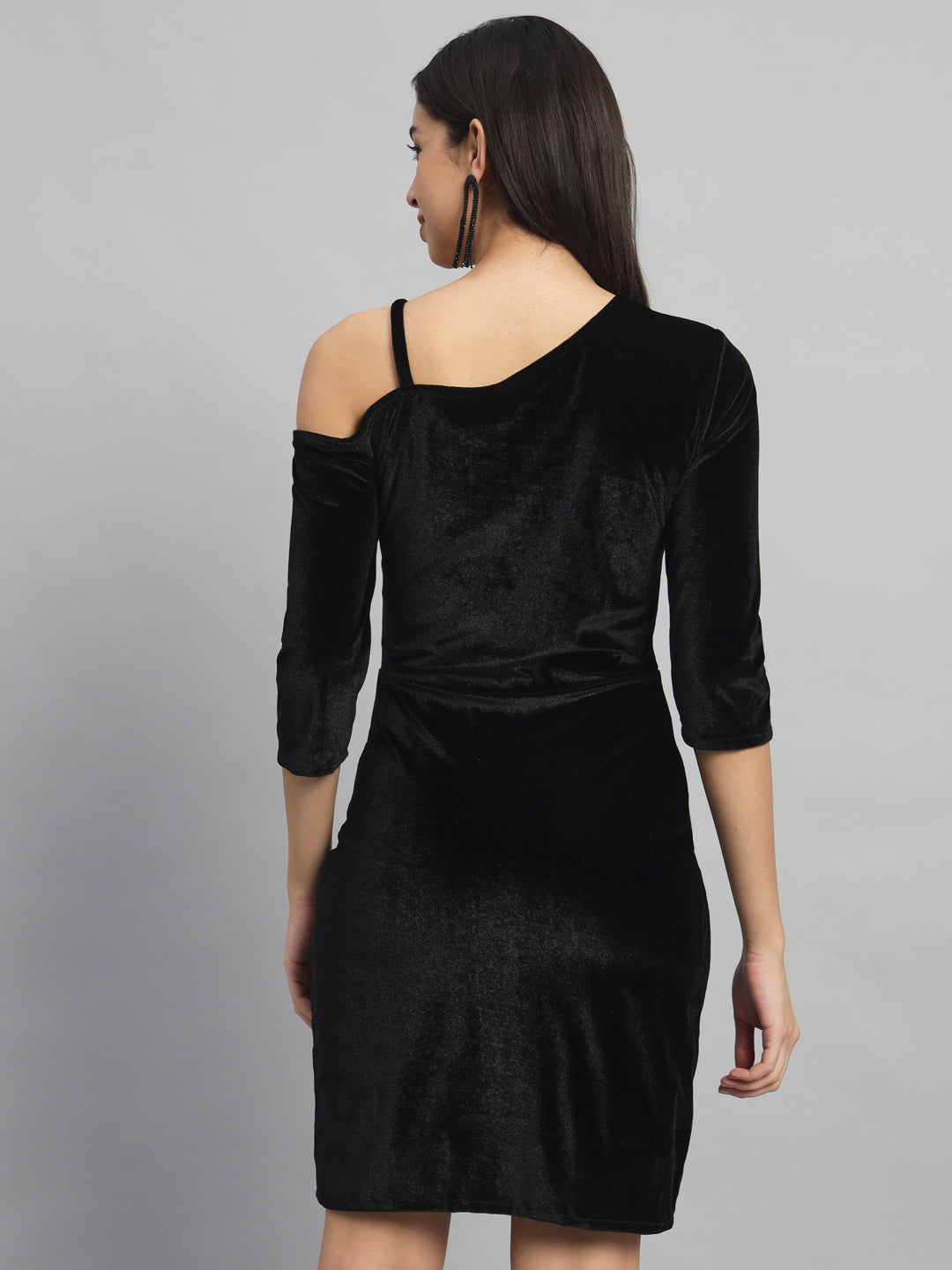 Velvet One Cold Shoulder Bodycon Party Dress Black