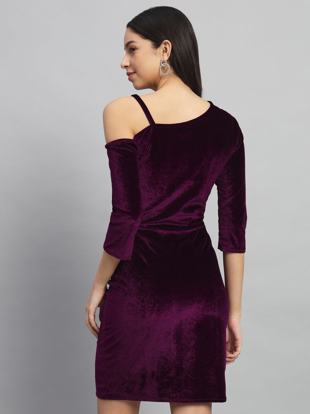 Velvet One Cold Shoulder Bodycon Party Dress Wine