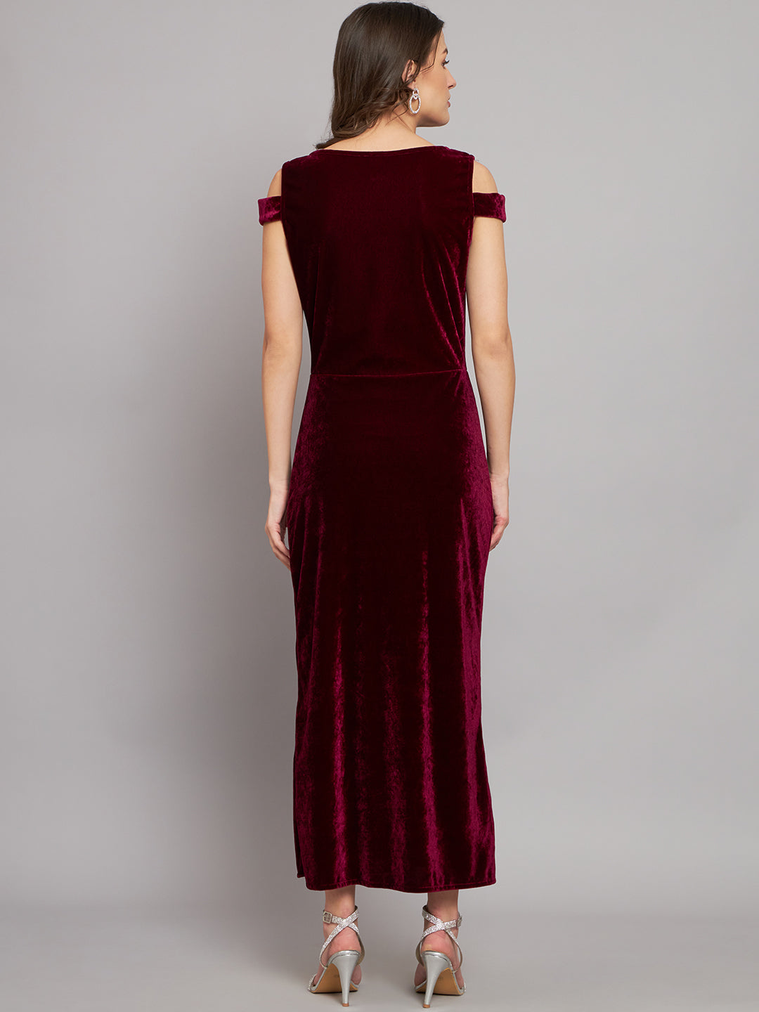 Maxi Style Cold Shoulder Bodycon Party Dress Wine