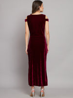 Maxi Style Cold Shoulder Bodycon Party Dress Wine